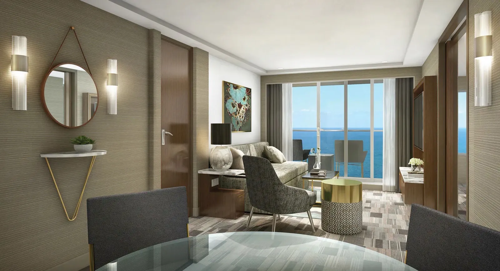 크루즈 선상 후방 오너스 스위트(마스터 침실 & 발코니)