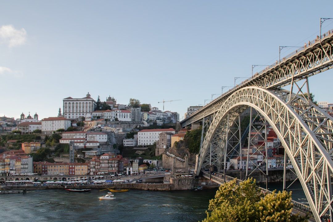 도루 강의 푸른 물결과 포르투의 고풍스러운 건축물이 어우러진 웅장한 전경입니다.