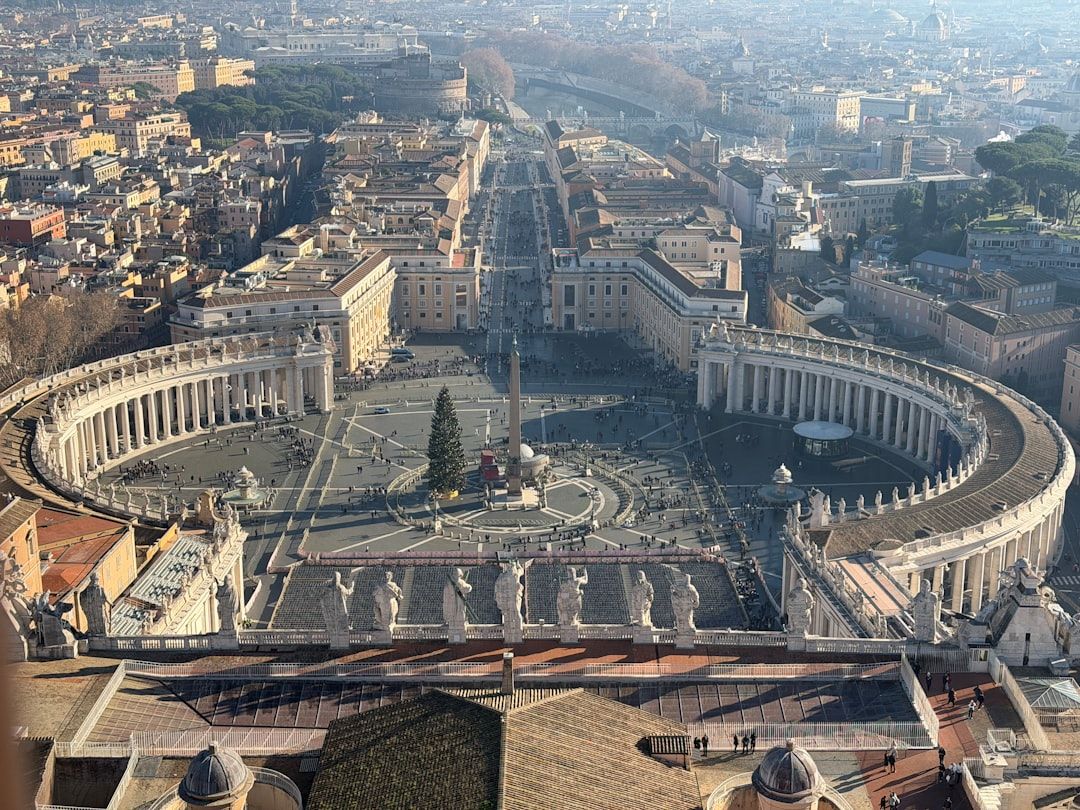 Aerial view of st. peter's square with a christmas tree.